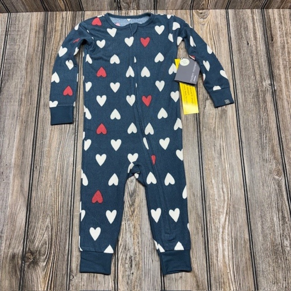 Modern Moments by Gerber Toddler 2T Navy Blue Heart Print Ribbed Union Suit NWT